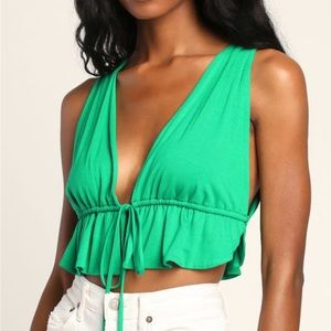 Sunniest Green Sleeveless Crop Tank Top Tie Front